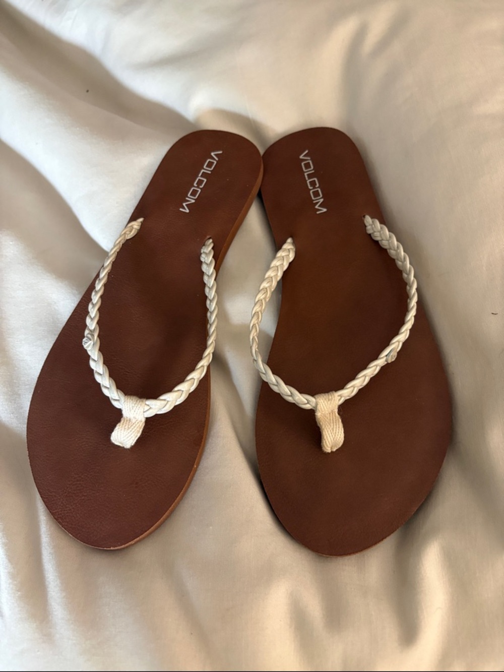 Volcom Women's Brown Sandal with Cream Braided Straps